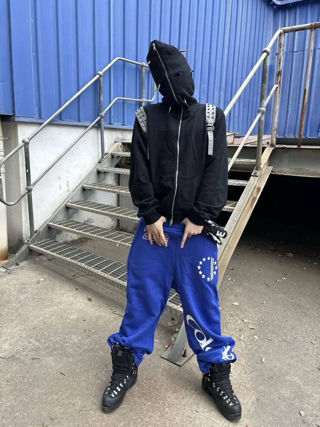Men's Alphabet Print Pattern Blue Sweatpants Vibe Street Style Cool Boy Casual Pants Spring Bottom Male High Waist Y2k Trousers