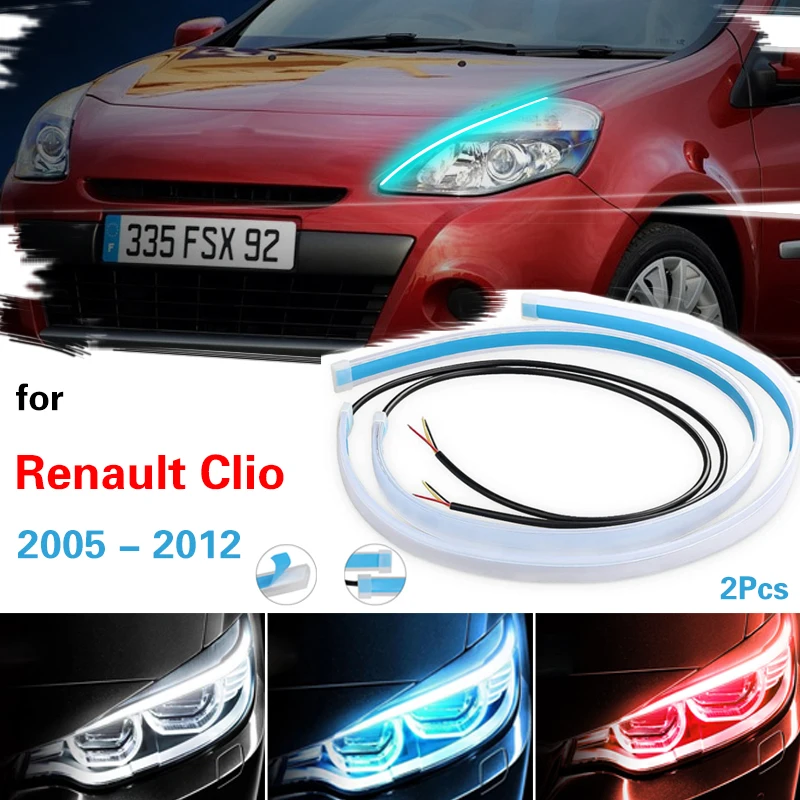 

2pcs Ultra Thin Car Soft Tube Waterproof LED Strip DRL Flowing Turn Lamp Daytime Running Strip 12V For Renault Clio 2005-2012