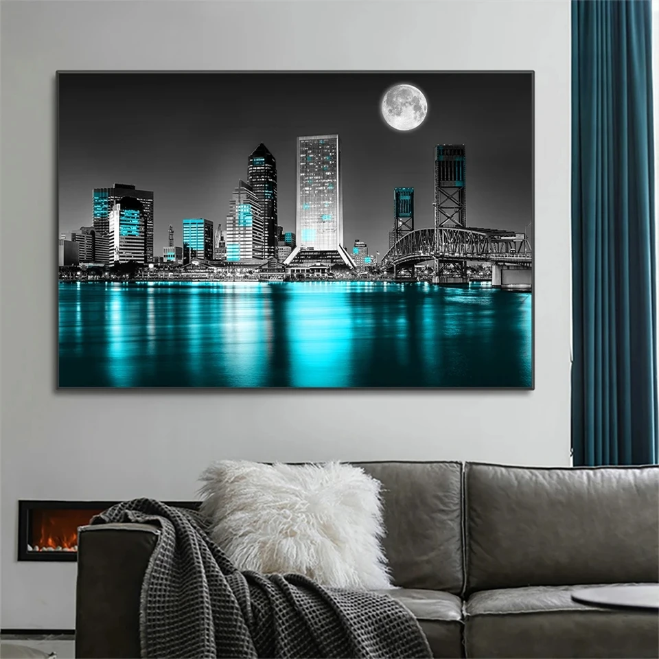 5D Diamond Painting New York Urban Skyline Landscape Diamond Art Abstract Neon Building Rhinestone Pictures Room Decor DIY Gift