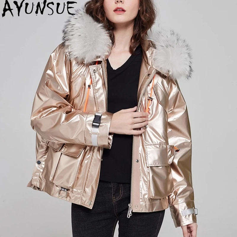 AYUNSUE Rex-Kaninchenfell-Parka für Damen, 2025, echtes Fell, neu in Mänteln, Damen-Winterkleidung, warmer Waschbärpelzkragen, μри RSSavera