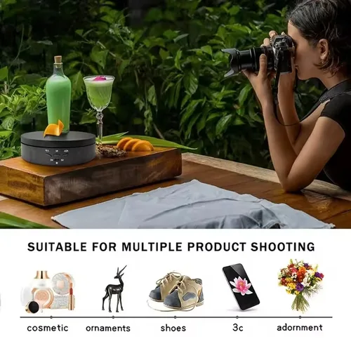 Imagen 2 del producto Motorizado 360 °   Soporte de exhibición giratorio con velocidades ajustables alimentadas por USB para joyería/zapatos fotografía vídeo disparo comercial