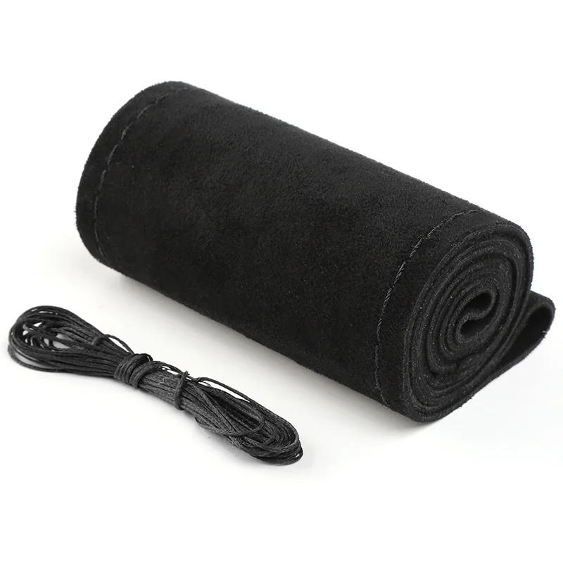 

DIY Diameter 38 Cm or 15 Inch Car Steering Wheel Cover Soft Artificial Suede Brain Needle Thread Car Interior Accessories Black