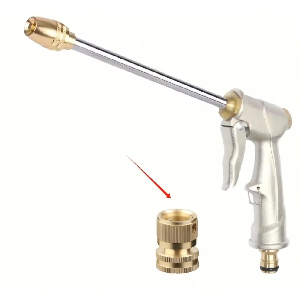 

High Pressure Water Gun with Brass Nozzle & Adapter, Adjustable Spray Wand for Garden Hose, Car Yard Outdoor Cleaning Tool