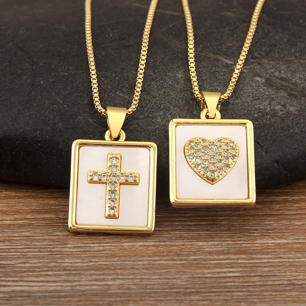 Nidin High Quality Rectangular Cross/Heart Pattern Zircon Pendant Necklace For Male And Female Couples Charm Jewelry Party Gifts