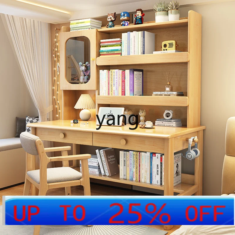 

LH pink desk girl household solid wood study table with bookshelf bookcase integrated