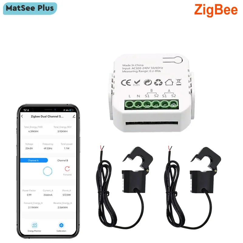 Intelligenter ZigBee Energiezähler Bidirektional 1, 2 Kanäle mit Stromwandler-Clip App-Monitor Leistungsüberwachung 80A 110V/240V 50/60Hz – Detail 3