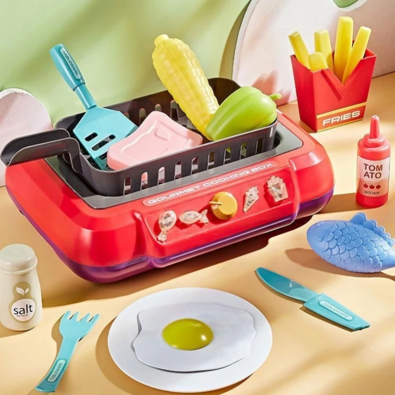 20 pezzi giochi di imitazione per bambini giocattoli da cucina con suono leggero Set di giocattoli da cucina per barbecue Set da cucina fornello a induzione per alimenti