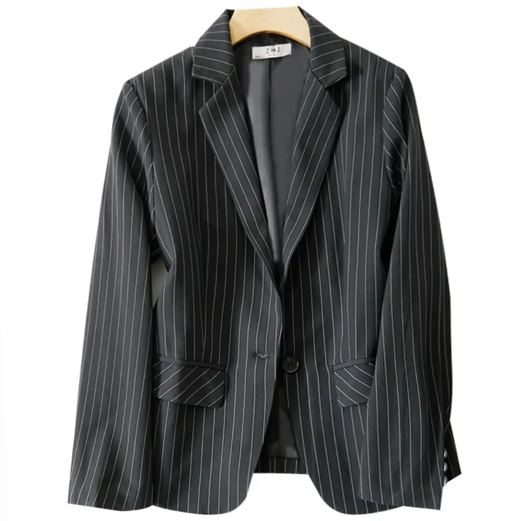 

New Black Striped Blazer for Women Spring Slim Fit Small Suit Commuting Clothing Fashionable Women's Trendy Top