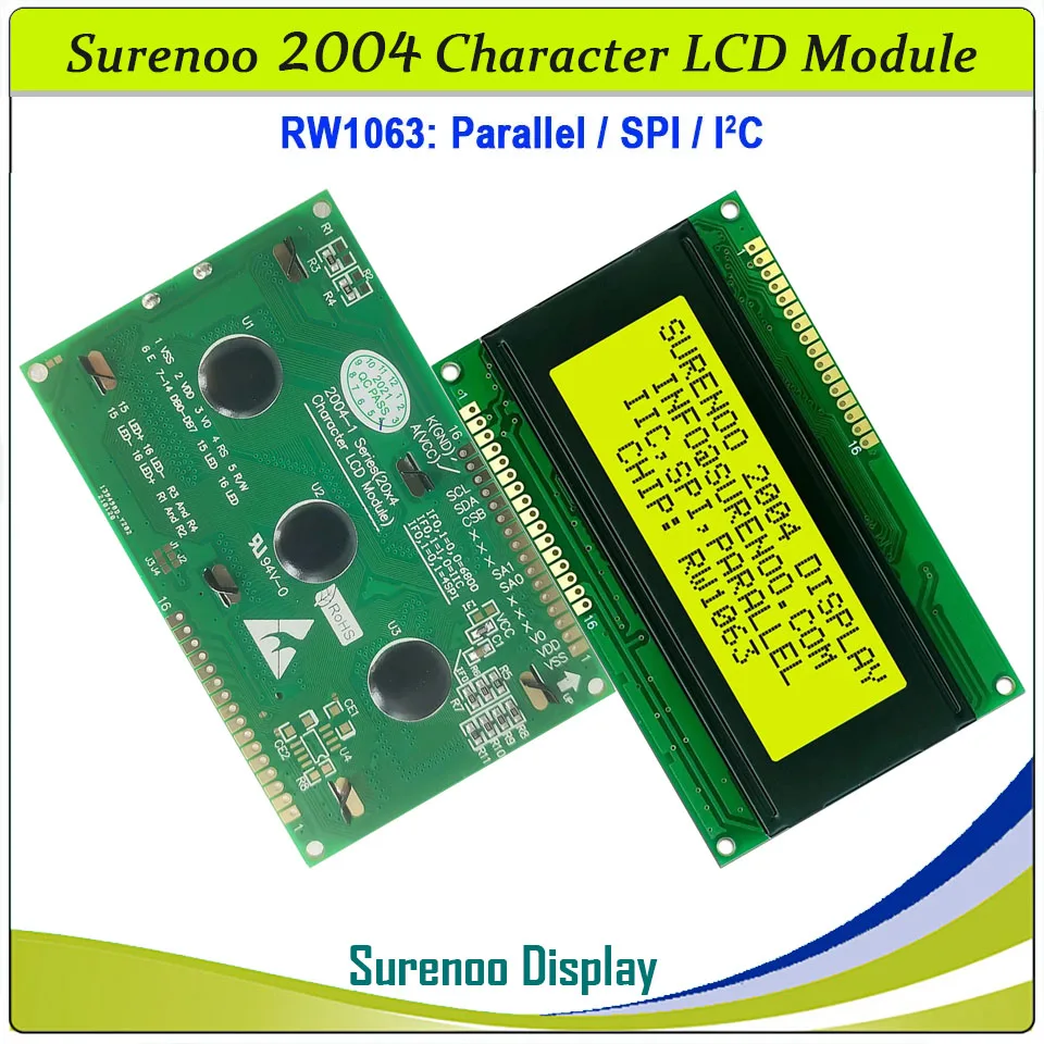 Surenoo 204 20X4 2004 IIC I2C SPI RW1063 Yellow Green Blue Character LCD Module Display Screen LCM Panel with LED Backlight