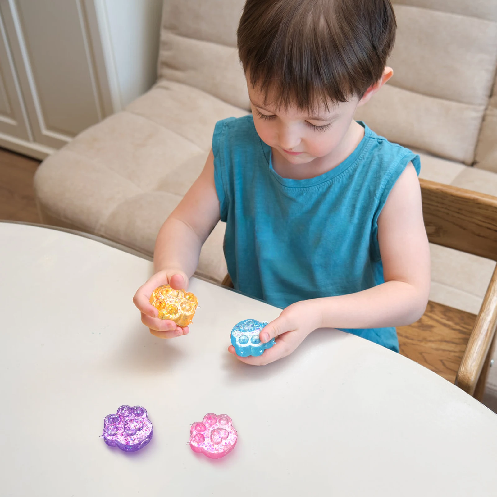 

4pcs Squishy Realistic Kawaii Squeeze Sensory Playthings For Kids Adults Stress Relief Soft Animal Paw Fidget