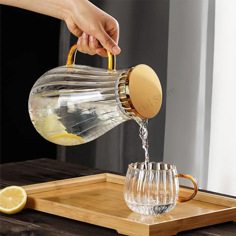 1.7L High Borosilicate Glass Cold Kettle Glass Cup Vertical Stripes Water Bottle Boil Water Jug Beverages Juice Pitcher Tea Pot