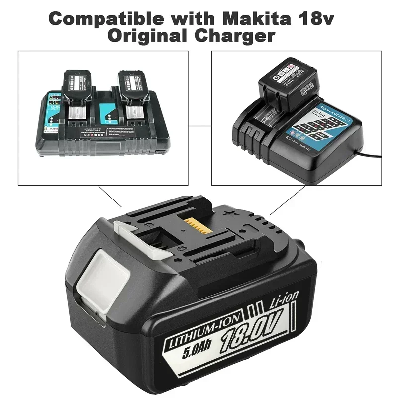 18V 3.0Ah 4.0Ah 5.0Ah Replacement BL1860B Lithium-Ion Battery Compatible with Makita BL1830 BL1840 BL1850 BL1860 LXT Power Tools