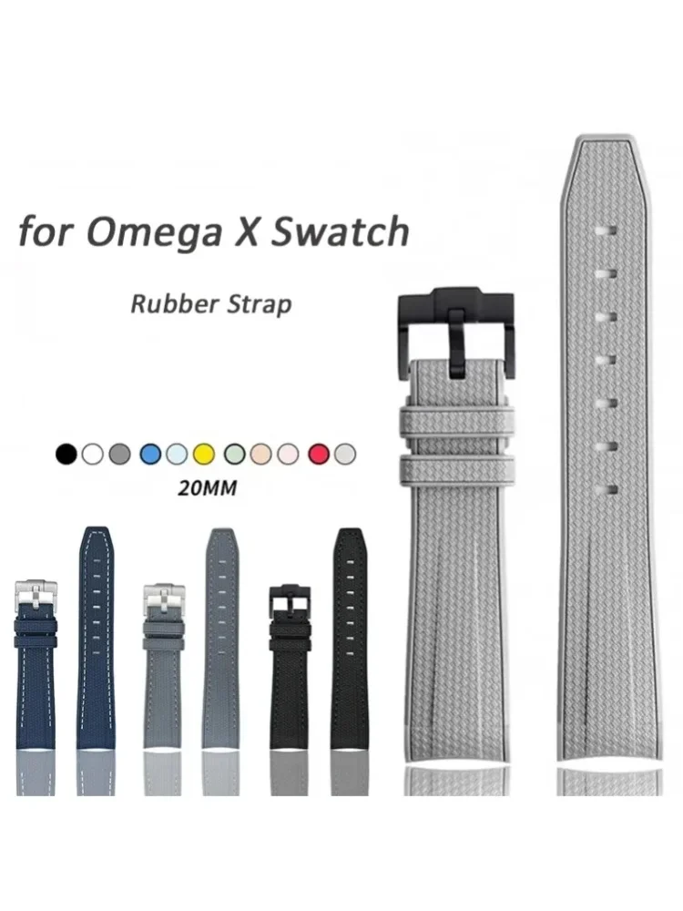 20mm Uhrenarmband für Omega X Swatch Joint MoonSwatch Armband für Seamaster 300 Herren Damen Gummi Silikon Gebogenes Ende Handgelenk-Armband