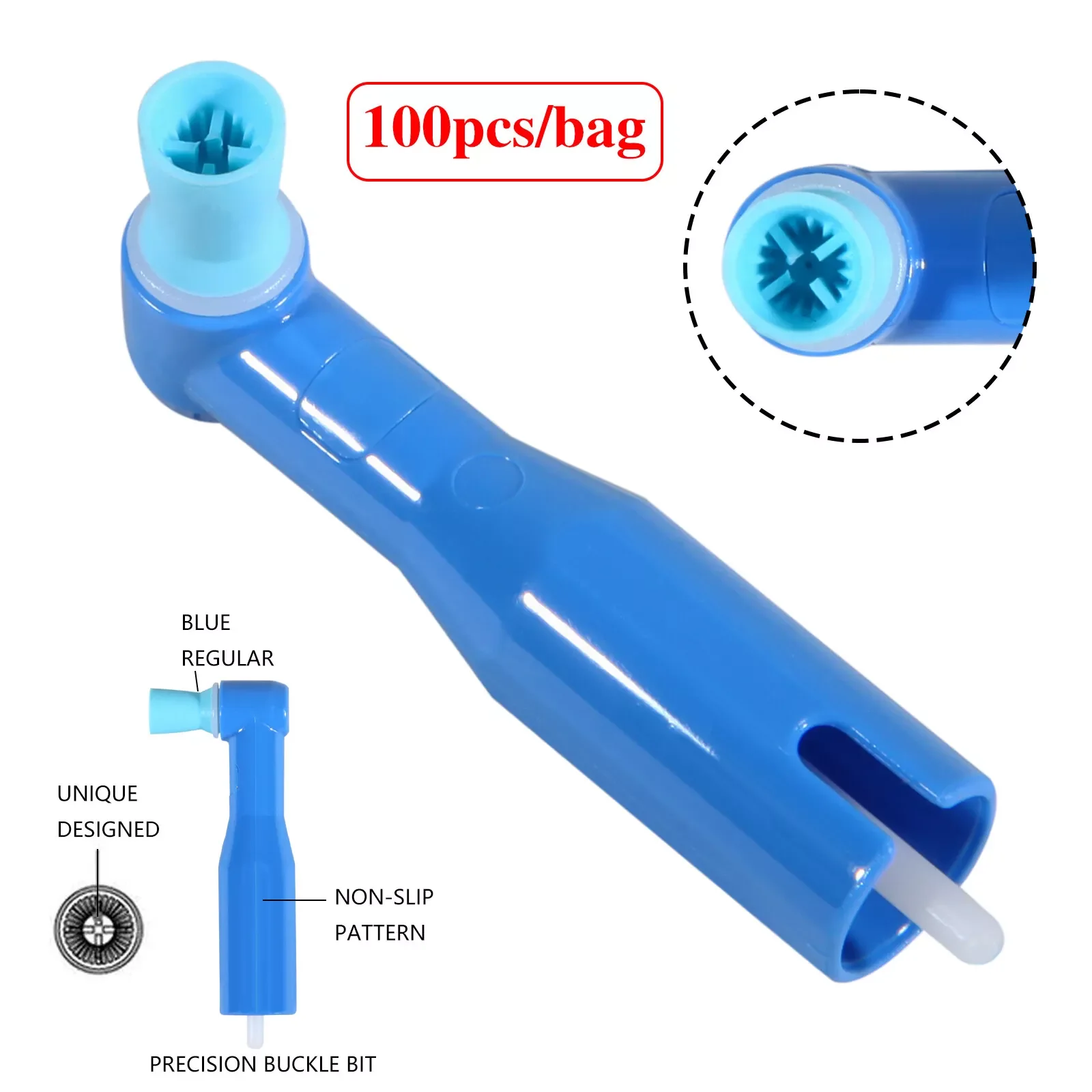 100 szt. Jednorazowe kubki dentystyczne Prophy Angles do Contra Angle 90 °   kąt Niebieski