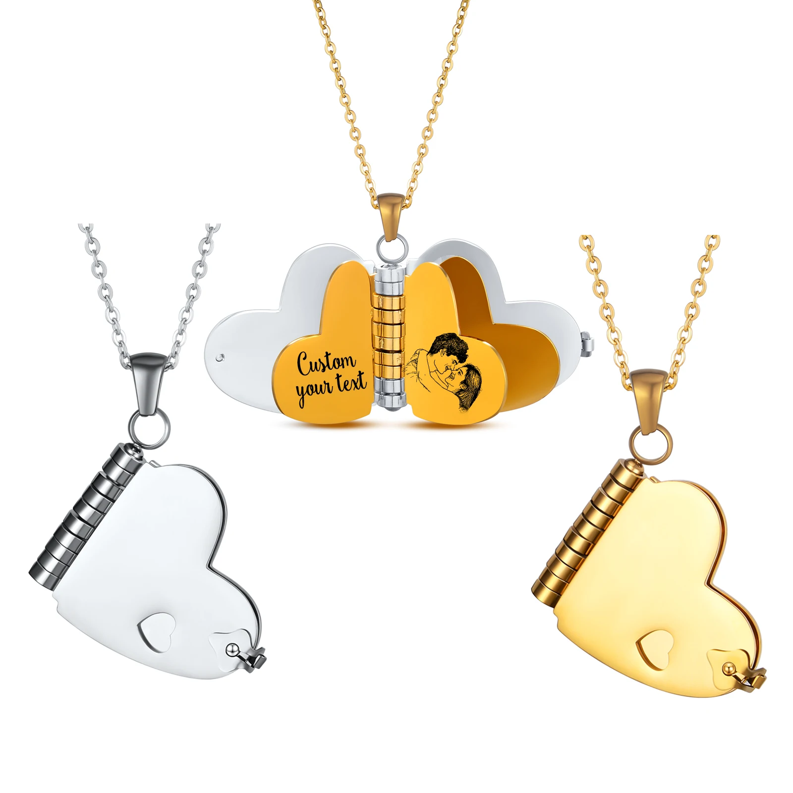 

Personalized Heart Locket Book Pendant Necklace Customized Engraving Stainless Steel Necklace Jewelry for Couples Gift