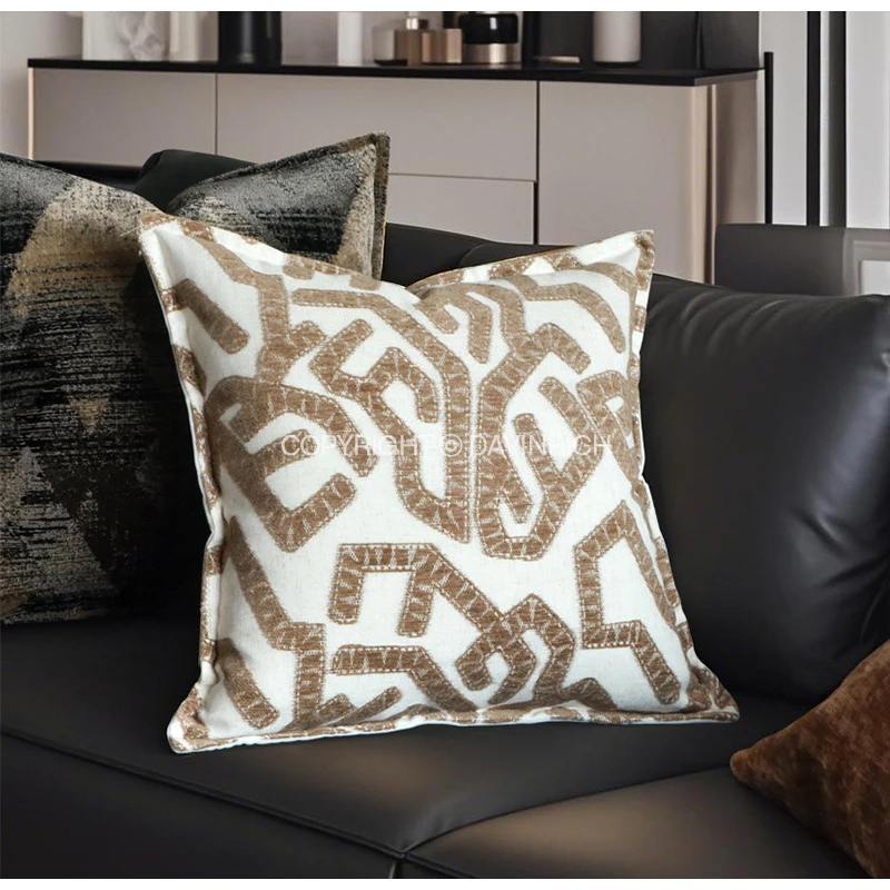 DAVINRICH Modern Design Interlock Brown Square Cushion Cover Luxury Exquisite Selection Pillow Case Perfect For Any Living Space