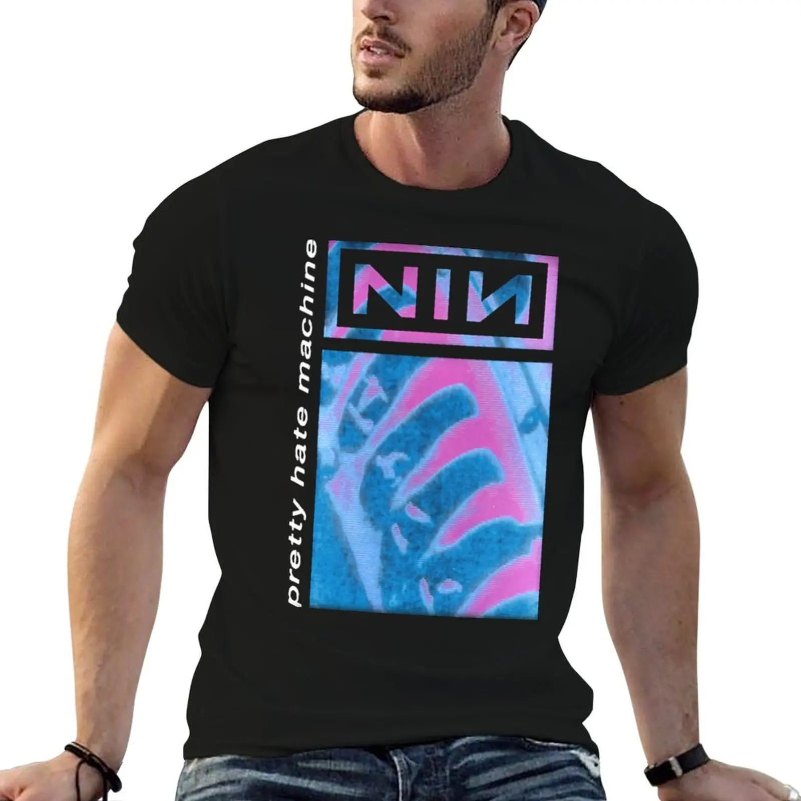 Blue and Purple Hate Nails Machine T-Shirt cute clothes summer clothes black t-shirts for men