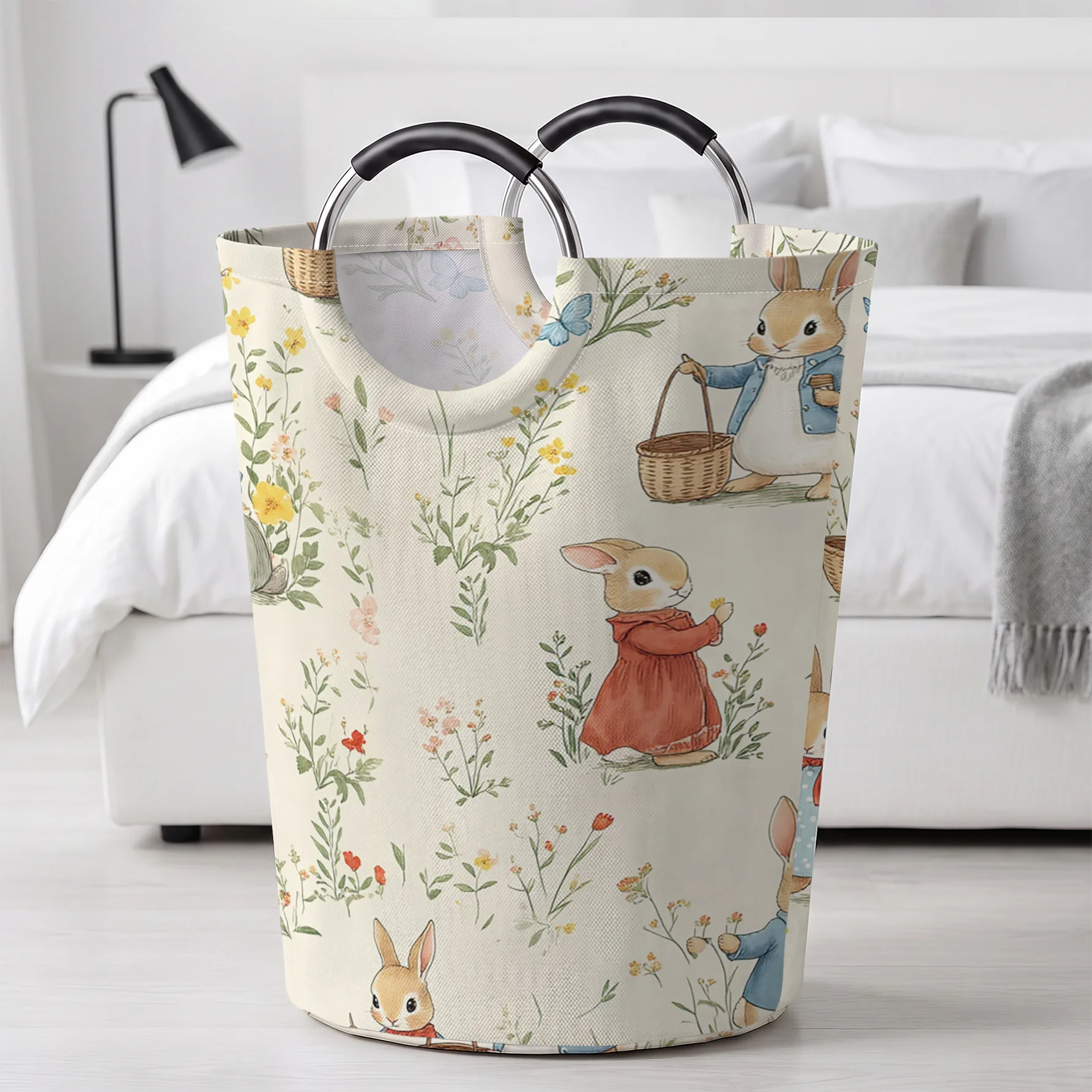 Vintage Peter Rabbit Wildflower Butterfly Handheld Storage Basket, For Laundry, Bedroom & Home Sundries Storage
