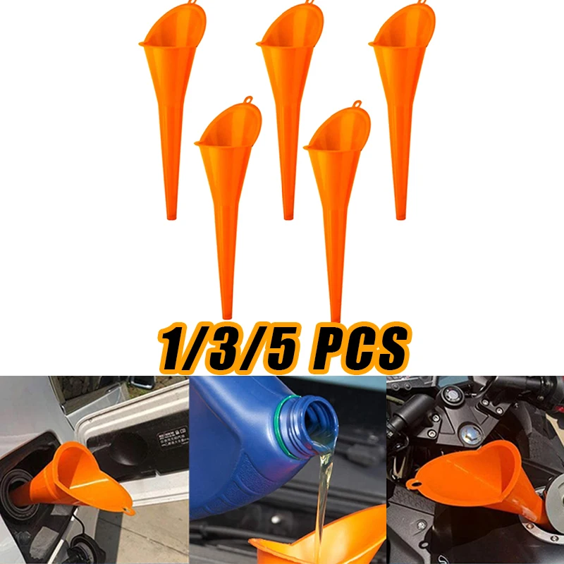 1/3/5Pcs Car Long Stem Funnel Gasoline Oil Fuel Filling Tools Anti-splash Plastic Funnel Motorcycle Refueling Auto Accessories