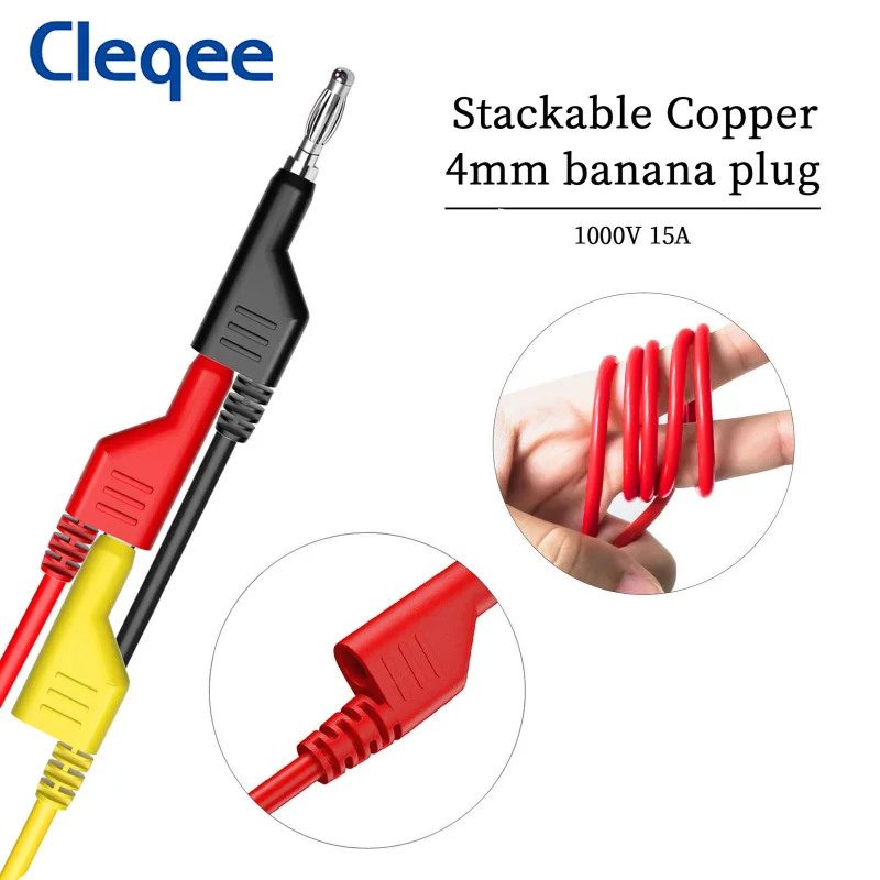 Cleqee P1036B Series Dual 4mm Banana Plug Multimeter Test Leads Kit with Alligator Clip Spade Plug Puncture Test Probe Kit