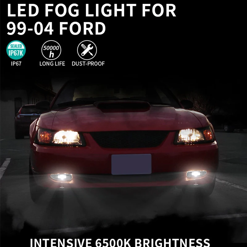 LED fog light Suitable for 99-04 Ford Mustang fog light Automotive LED front fog light Non-destructive Mustang super bright lens