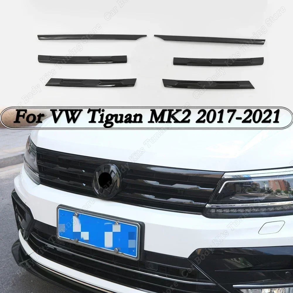 For Volkswagen Tiguan MK2 2017-2021 Car Front Bumper Mesh Center Grille Grill Moulding Strips Stickers Body Kits Accessories