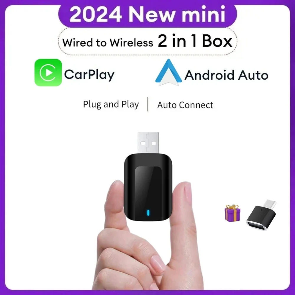 

New Wired To Wireless Carplay Adapter Android Auto 2-In-1 Mini Smart Conversion Box Plug and Play for Honda Nissan Mitsubishi