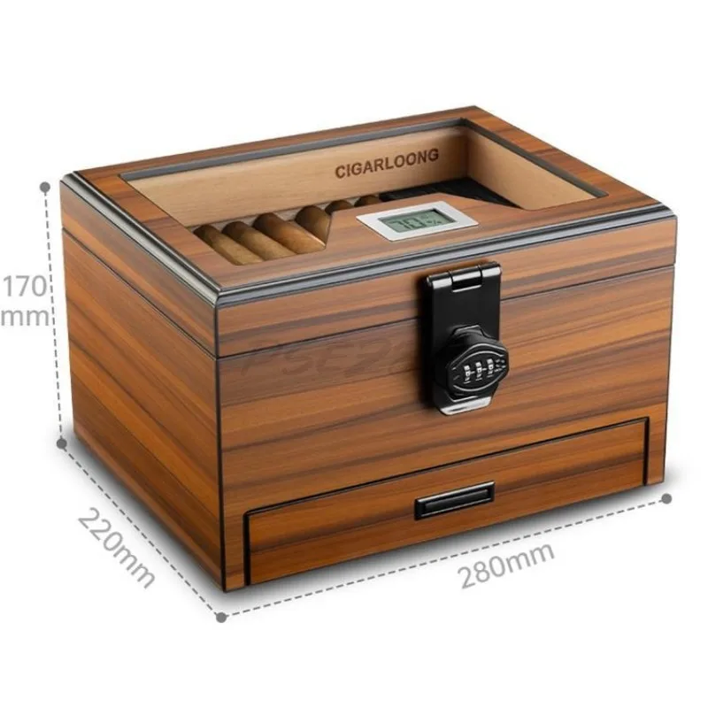 Cigar Password Lock Cigar Moisturizing Box Double Layer Large Capacity Cedar Wood Inner Lining High Perspective Window Cigar Box