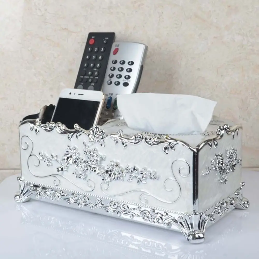 Multifunctional Tissue Box Luxury Acrylic Napkin Storage Box Silver-plated Retro Remote Control Storage Basket Hotel