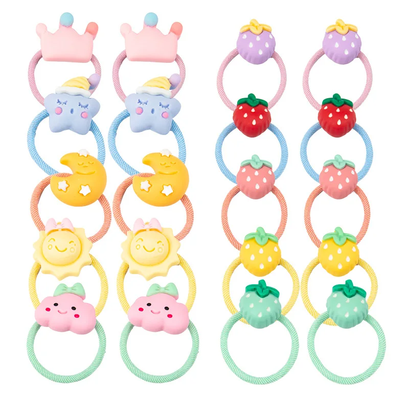 10 Pcs/Set Of Children's Rubber Band Cartoon Headband Sweet Cute Girl Hair Tie Mini Harmless Children's Ponytail Hair Accessory