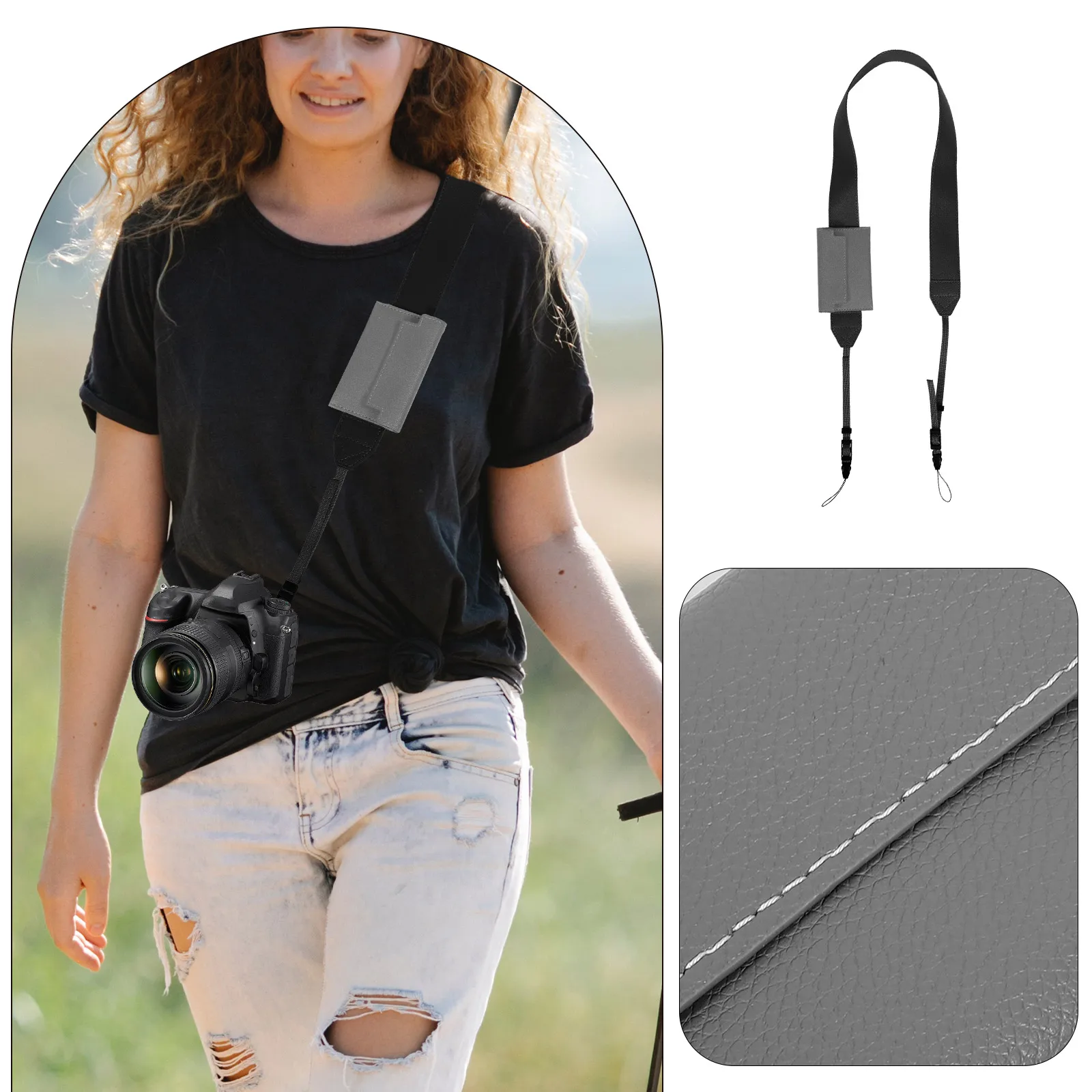 

Universal Camera Shoulder Strap For Dslr Adjustable Length Soft Pu Comfortable Pressure-Relieving Strap With Card