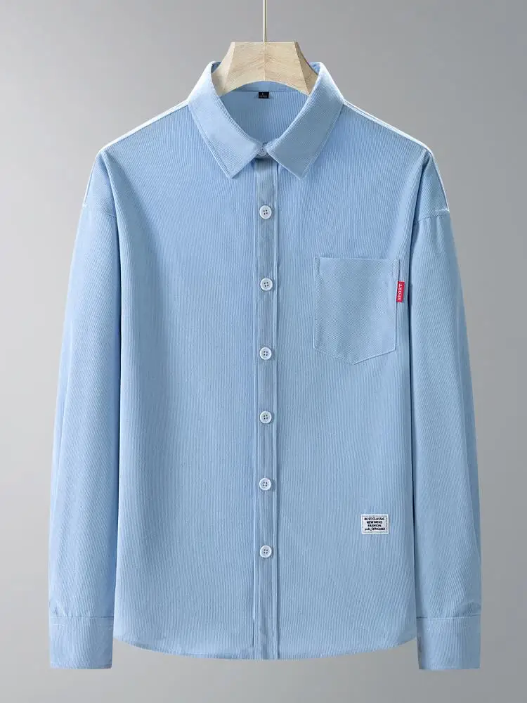 

Мужская рубашка больших размеров с длинным рукавом цвета хаки, синяя вельветовая ткань, 2025 г., новые свободные мужские повседневные рубашки большого размера 9xl 8xl 7xl, мужские классические рубашки