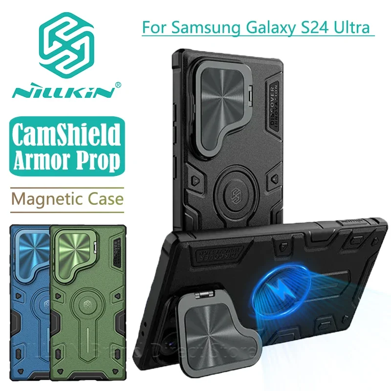 

NILLKIN Armor Prop MagSafe Case For Samsung Galaxy S24 Ultra Magnetic Charging Foldable Stand Camera Cover For Samsung S24Ultra