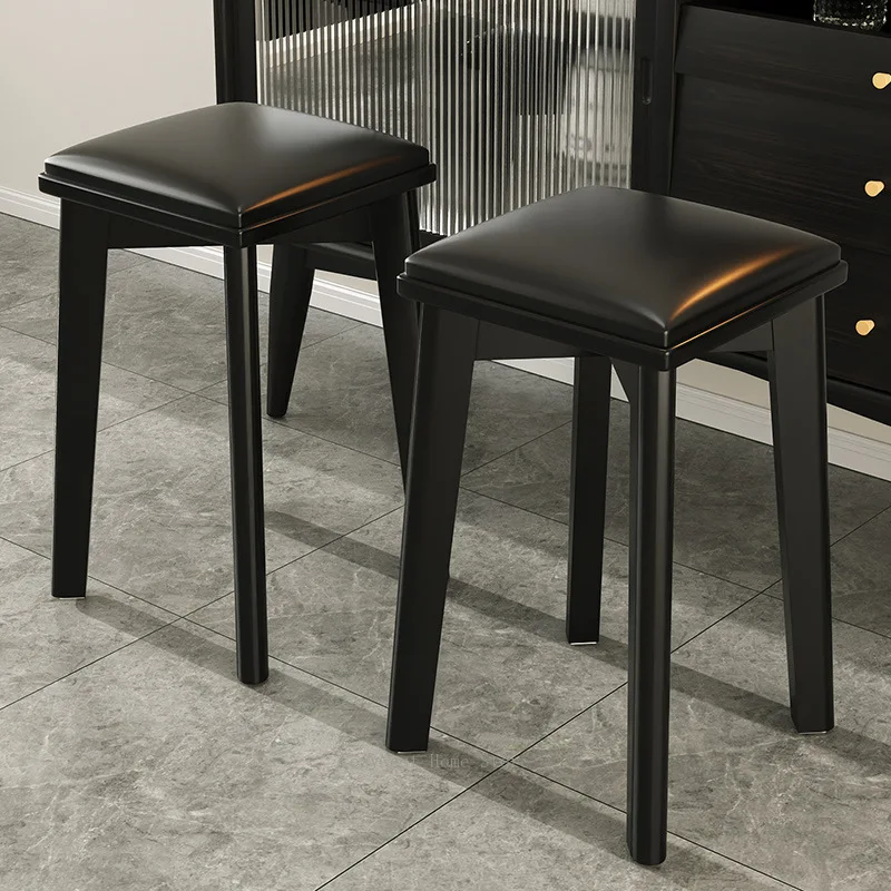 Upholstered Square Stool for Living Room, Space-Saving Solid Wood Dining & Vanity Bench