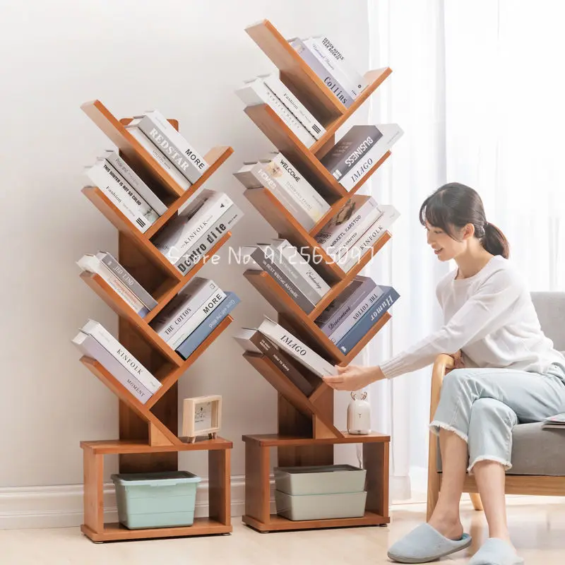 Bamboo Student Bookshelf Simple Book Holder Living Room Storage TreeShaped Creative Bookshelf 6-layer Bookcases Display Cabinet