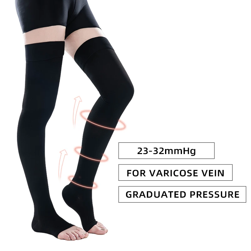 EIN Paar von Oberschenkel Hohe Medizinische Kompression Socken Elastische Nicht-slip Offene spitze Lymphödem Anti-krampfadern Schnelle healing