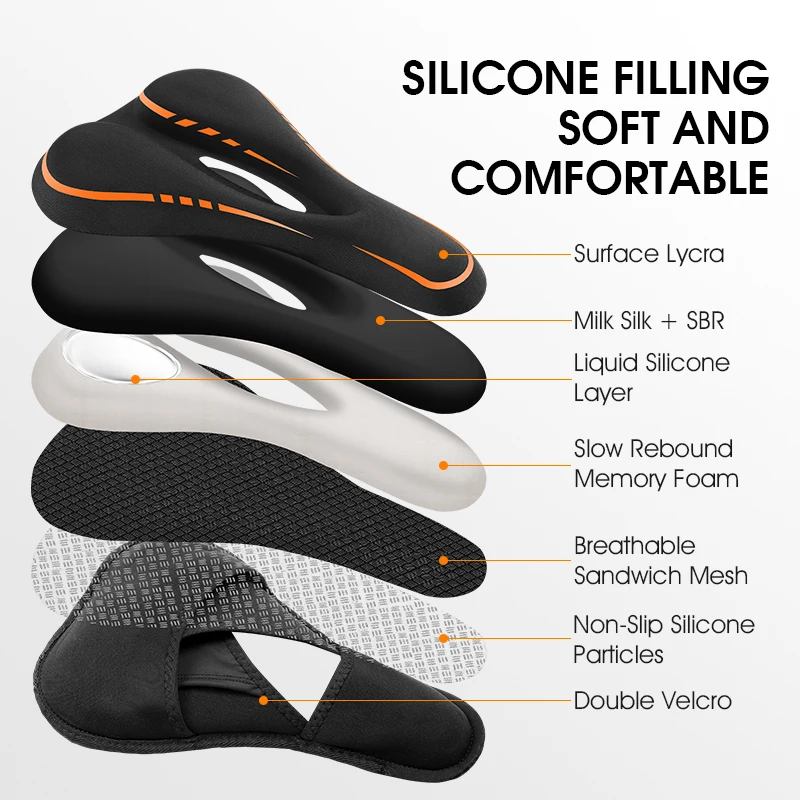 WEST BIKING Soft Gel Bike Saddle Cover Silicone Cushion MTB Road Bicycle Seat Cover Comfort Breathable Anti-Slip Cycling Cushion