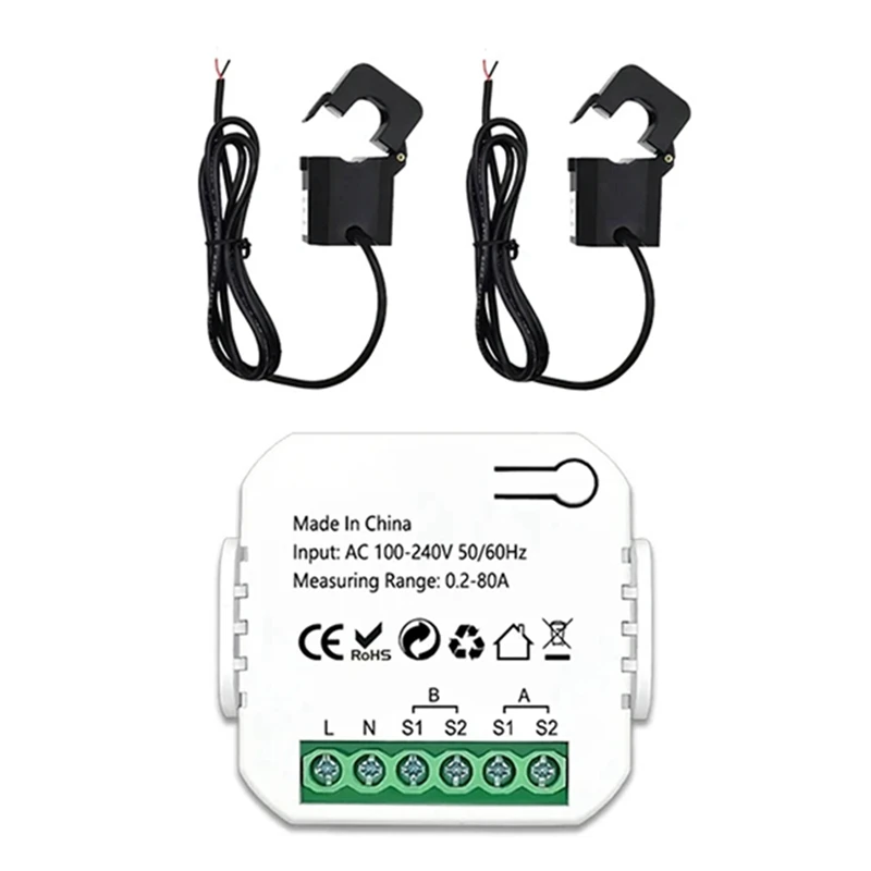 Hot-Zigbee 2 Channel Energy Meter Bidirectional With Current Sensor Tuya Smart Monitor Power 80A 110V/240V Gateway Required