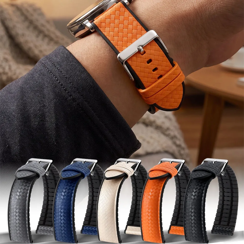 20mm Carbon Fiber Woven Silicone Two-color Straps Universal Business Watch Bands Waterproof Replacement Bracelets Men Women Belt