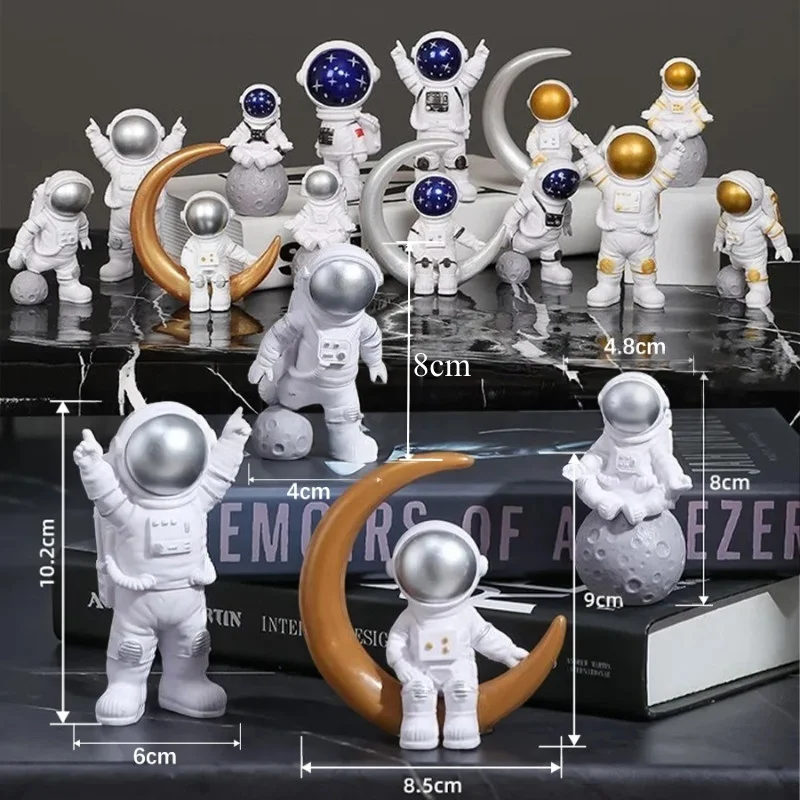 1-4PCS Astronaut Figure Toy Desktop Ornaments Resin Outer Space Birthday cake dolls Spaceman Model for Kids Funny Gift