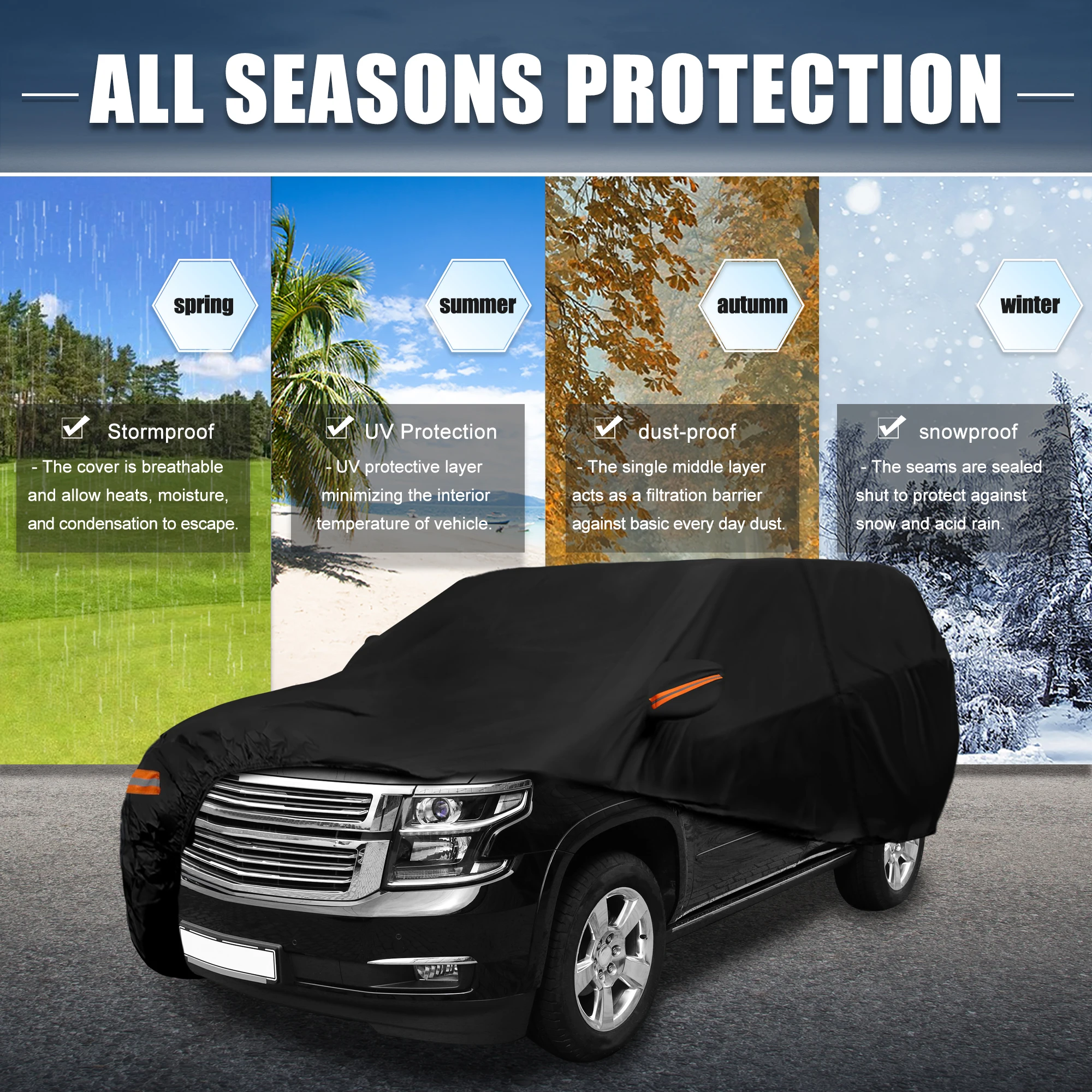 

Uxcell Car Cover for Chevrolet Tahoe 4 Door 2007-2020 Aluminum Film Outdoor Waterproof Sun Rain Snow Hail Protection