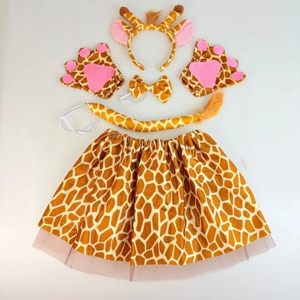 Cowgirl Skirt Headband Bow Giraffe Children Short Dress Hairband Performance Costumes Animal Ears Tail Complete Set Party