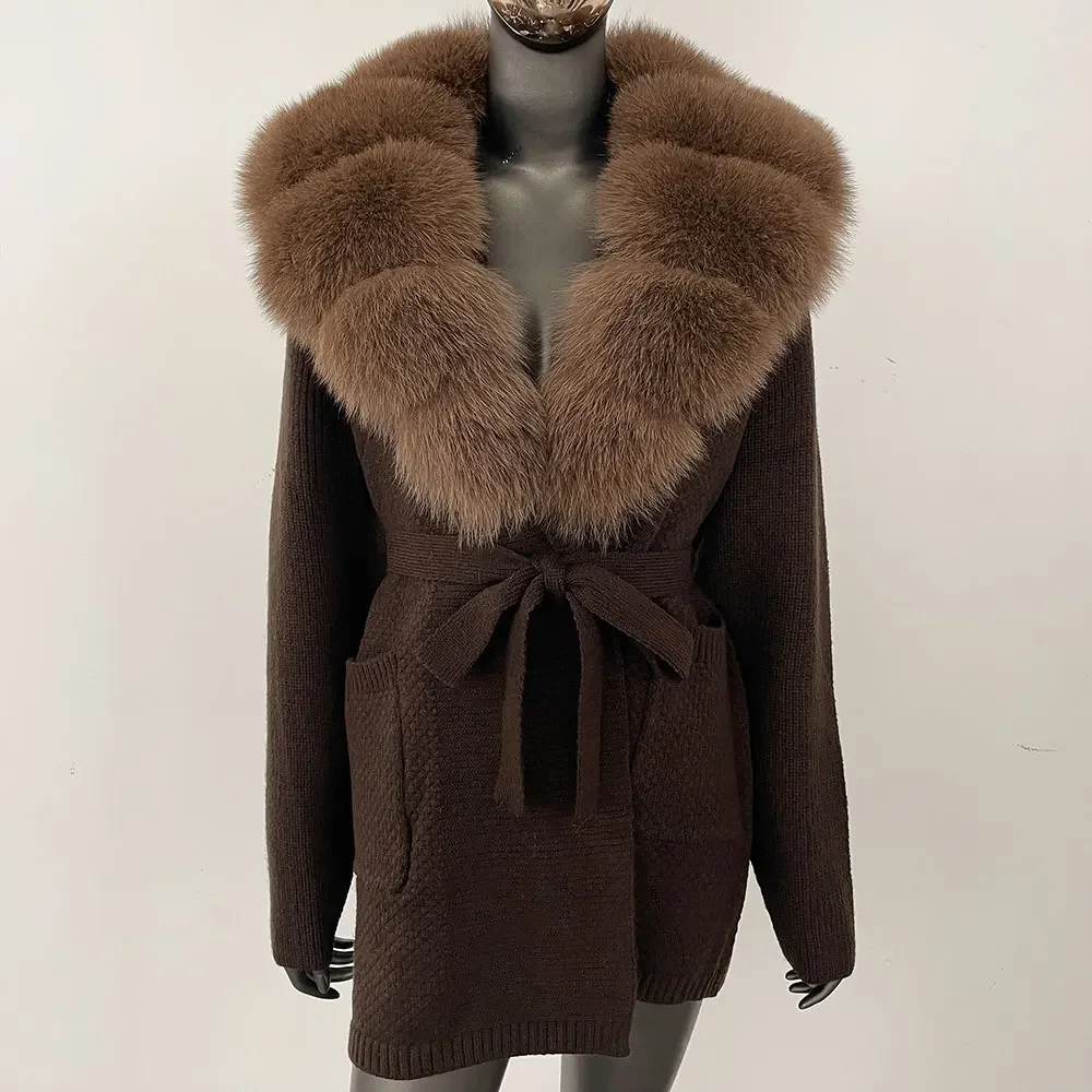 Winter Echt Fox Pelzmantel Stricken Strickjacke Frauen Langarm Mode Warme Weibliche Mit Kapuze Natürliche Waschbären Pelz Jacke Outwear