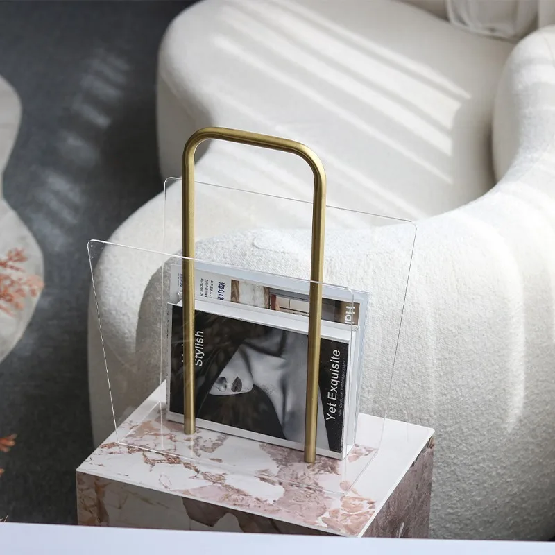 Wholesale Storage Rack Living Room Decoration Portable Stainless Steel Clear Acrylic Magazine Book Rack