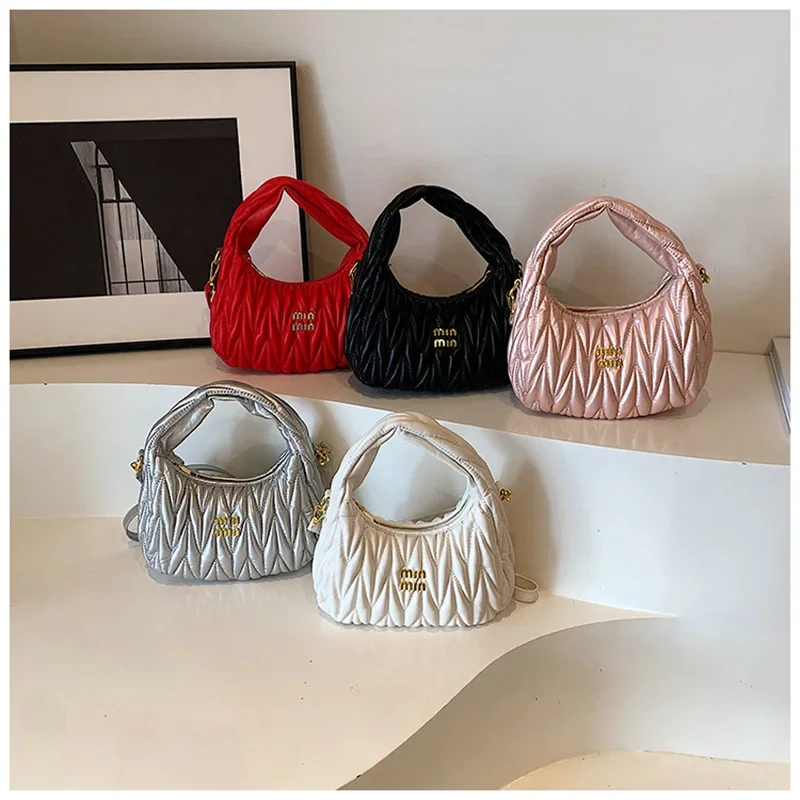 Pleated Cloud Ladies Handbags High Quality PU Shopping Shoulder Bags for Women Removable Shoulder Strap Crossbody Bag Small Bags