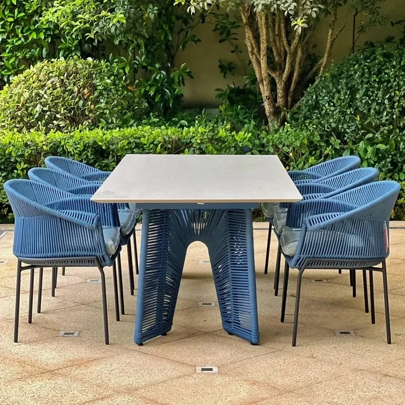 Mesa y silla para patio al aire libre, combinación de Villa, jardín, muebles de mimbre de diseño, balcón creativo, silla de mimbre de ocio