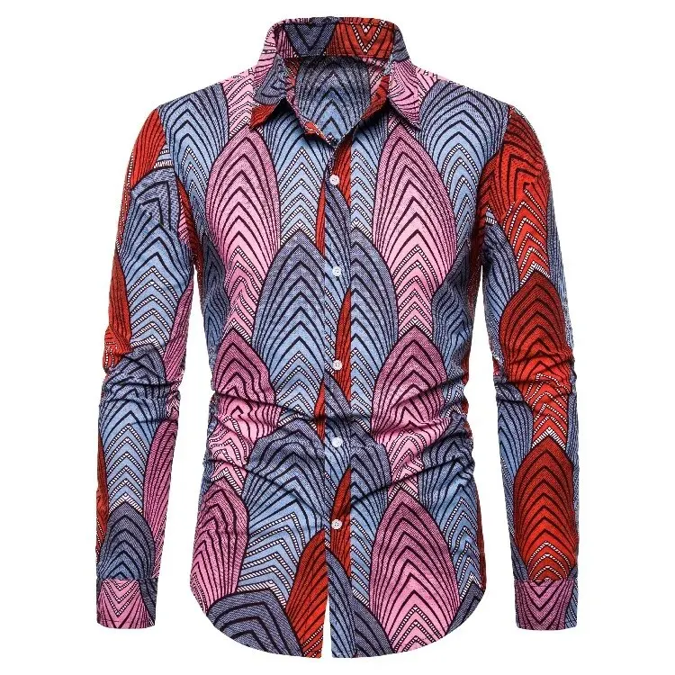 Afrikaanse Traditionele Print Heren Overhemden Casual Single-Breasted Blouses Lange Mouwen Shirt Streetwear Trend Revers Tops Heren Kleding