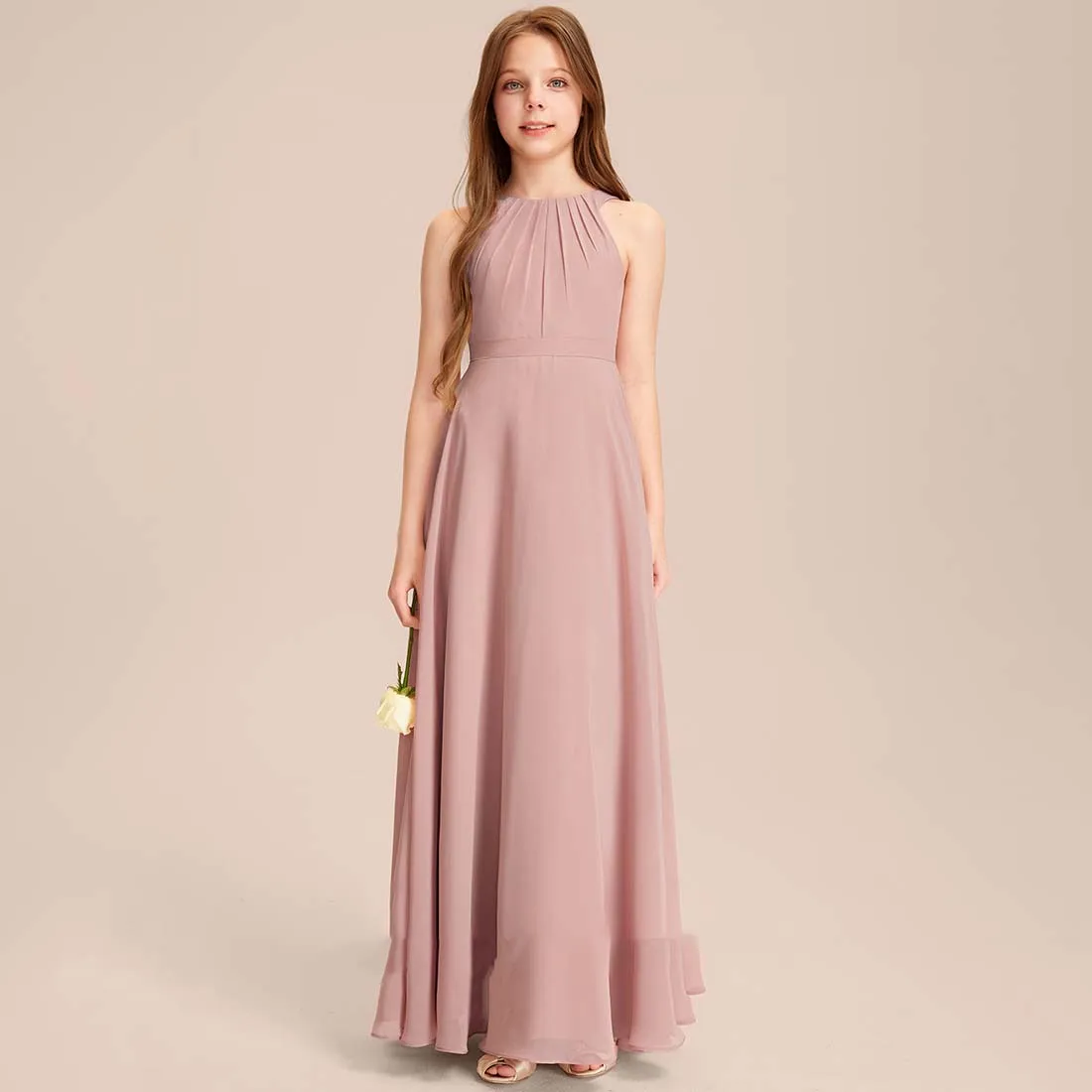 YZYmanualroom Chiffon Junior Bridesmaid Dress A-line Scoop Floor-Length 2-15T