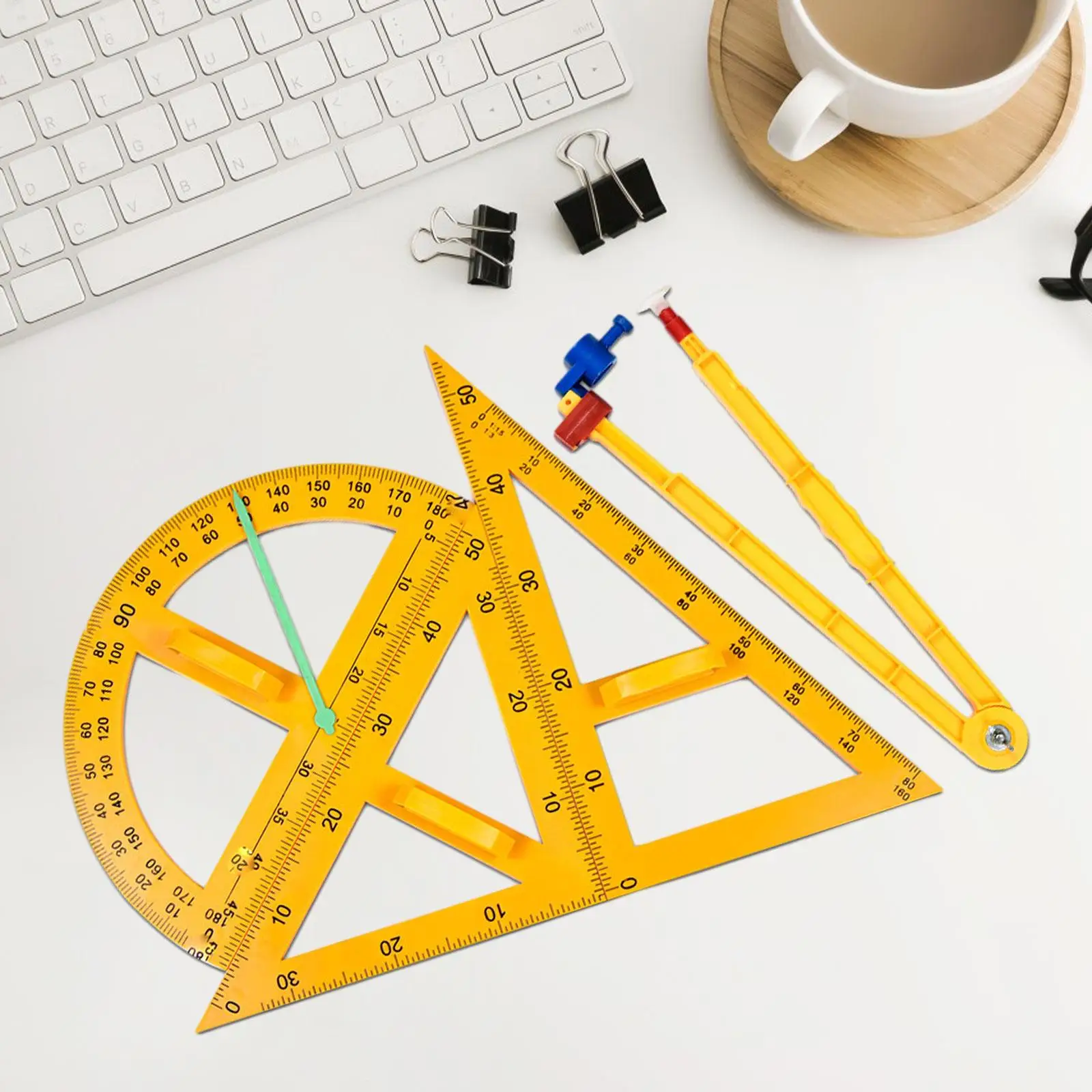4Pcs Math Geometry Ruler Angle Measurement Teaching Supplies Drawing Compass for Whiteboard Home Classroom Blackboard Office