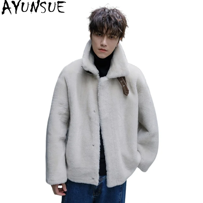 

AYUNSUE 2025 Luxury Real Fur Coat Man Imported Sheepskin Leather Jacket Autumn Winter Fashion Natural Lamb Fur Jackets and Coats